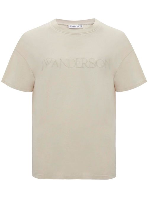 Logo-embroidered cotton T-shirt - Neutrals