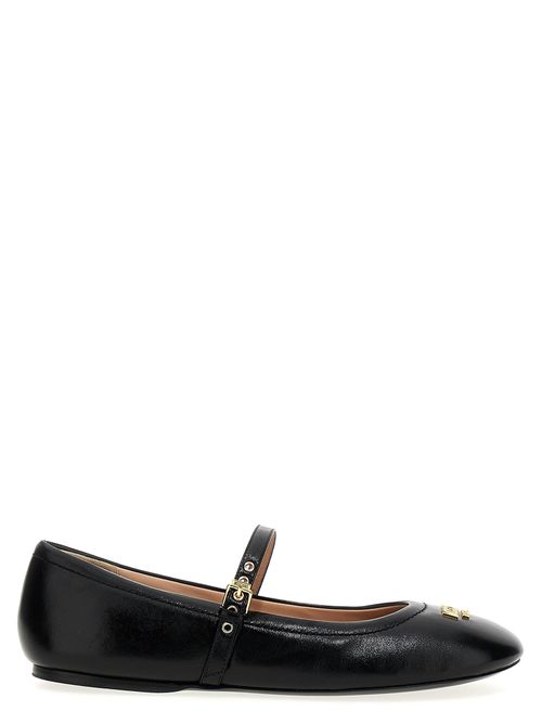 -Logo Leather Ballet Flats Flat Shoes Nero-Donna