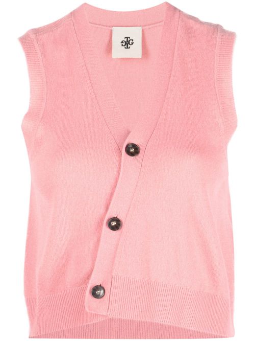 Asymmetric V-neck knit vest - Pink