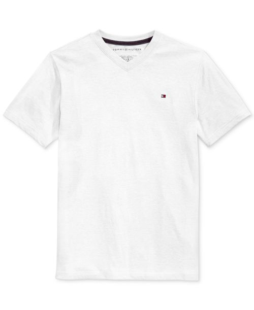 Big Boys' Solid Embroidered Logo V-Neck Tee - White