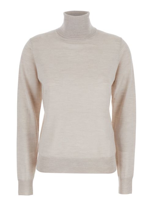 Wool-Blend Turtleneck Sweater — Beige