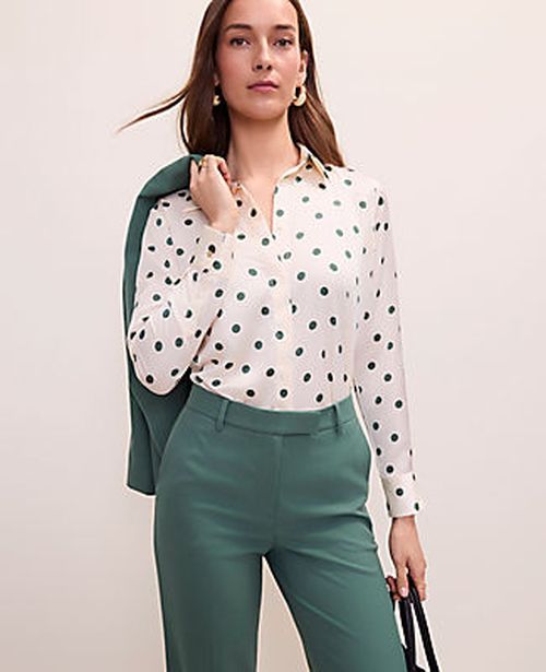 Ann Taylor Petite Dotted Satin Button Down Shirt