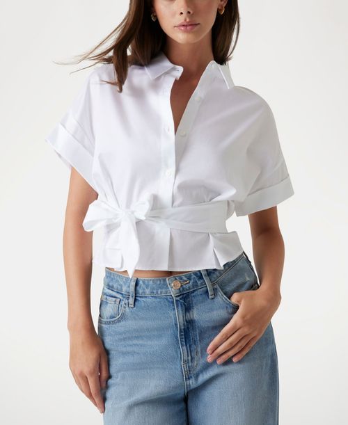 Women's Short-Sleeve Julie Tie Front Top - Pure White