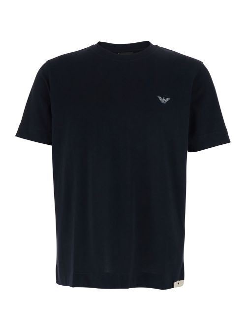 Blue Crewneck T-shirt With Logo Embroidery On The Front In Cotton Man