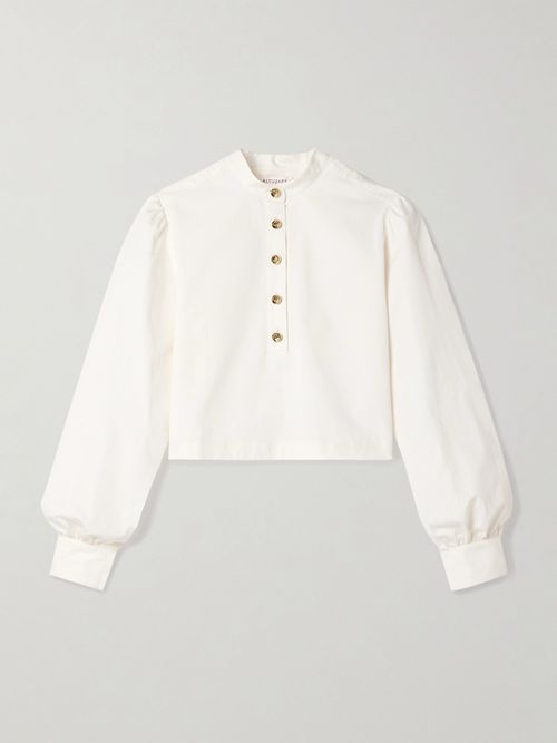 Margot Cropped Cotton-blend Poplin Top - White