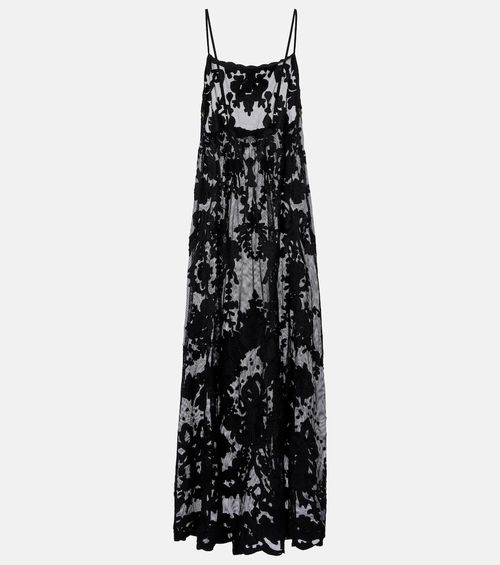 Embroidered sheer cotton maxi dress