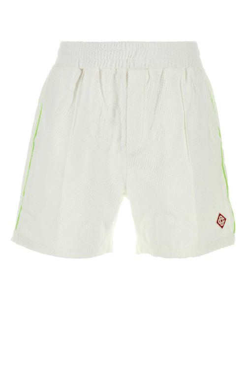White Stretch Cotton Blend Bermuda Shorts