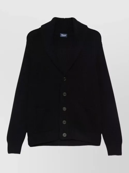 Drumohr - jacket shawl collar front pockets ribbed cuff