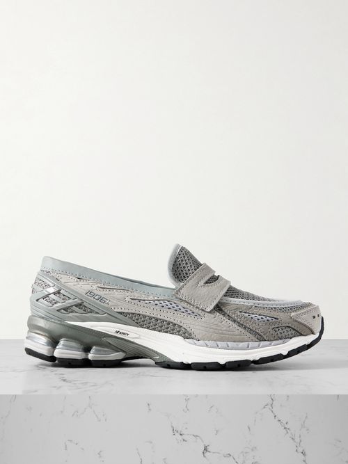 1906l Rubber And Leather-trimmed Mesh Loafers - Light gray