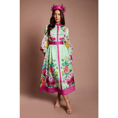 Coast Lisa Tan Organza Printed Shirt Dress In Turquoise