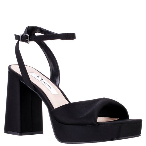 Womens Stacie Black Satin Block-Heel Platform Sandals with Twist-Front and Ankle-Strap | Nina Shoe