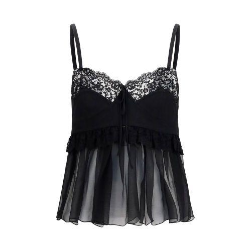 Lace-Trimmed Silk Crêpe de Chine Blouse — Black