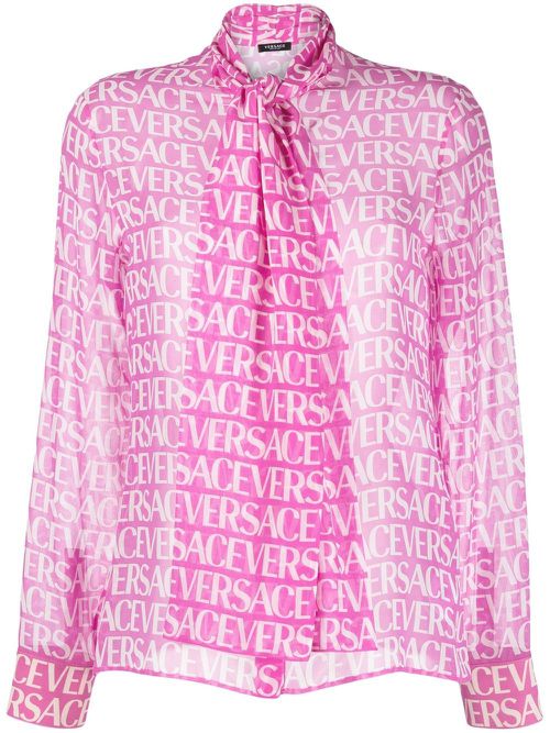Logo-print pussybow blouse - Pink