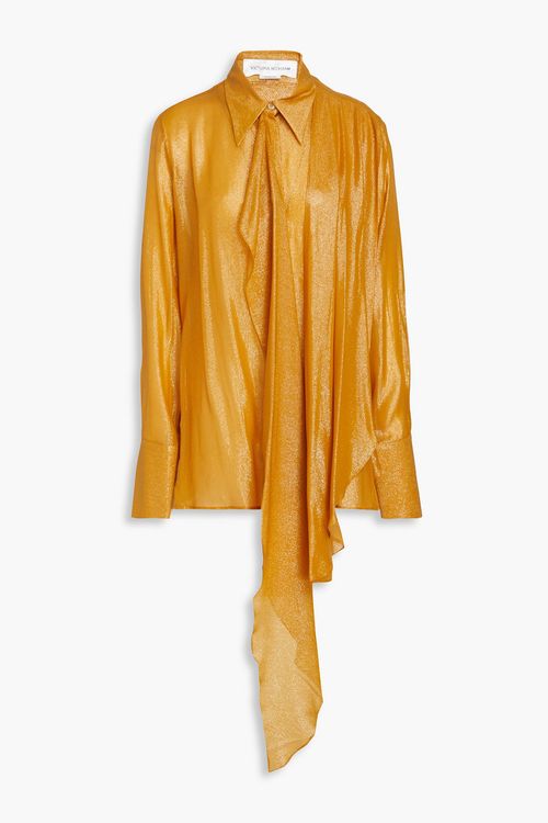 Tie-neck lamé blouse - Yellow - UK 16