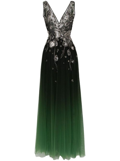 Gradient printed dress with beading - Green
