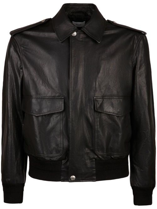 Leather bomber jacket - Black