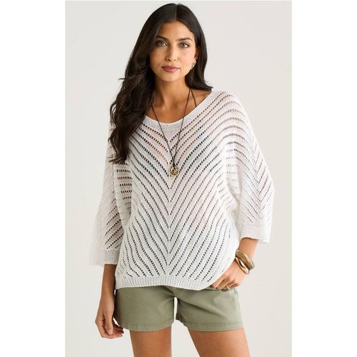 Gini London White V-Neck Chevron Crochet Knit Top