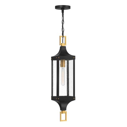 Glendale 1-Light Outdoor Hanging Lantern in Matte Black and Weathered Brushed Bra