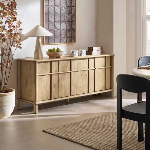 Solid Hardwood Sideboard with Rounded Edges and Wood Veneer Doors - Brown