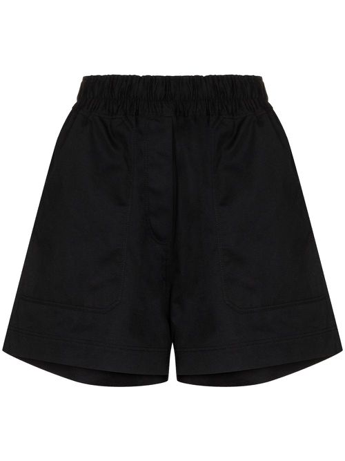 Drill elasticated-waist shorts - Black