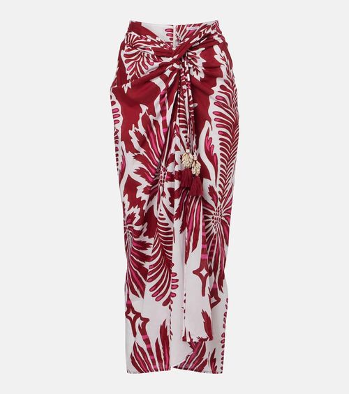 Uma floral gathered cotton midi skirt