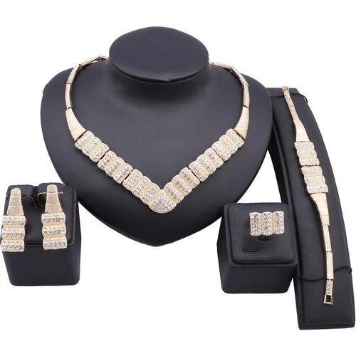 Dubai African Gold Color Jewelry Sets For Women Indian Jewelery Nigerian Necklace Ring Earring Bracelet Wedding Accessorie