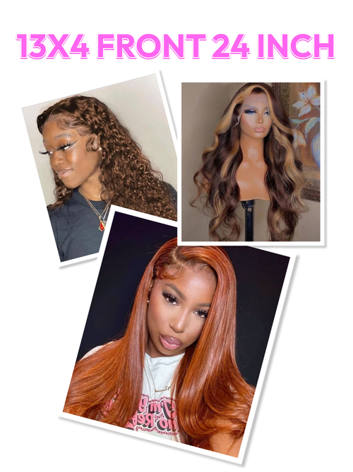 [All 24"=$149] 200%/ 180% Density 13x4 Front Lace Chocolate Brown/ Honey Highlights/ Burnt Orange Wig