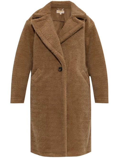 Faux-shearling single-breasted coat - Brown