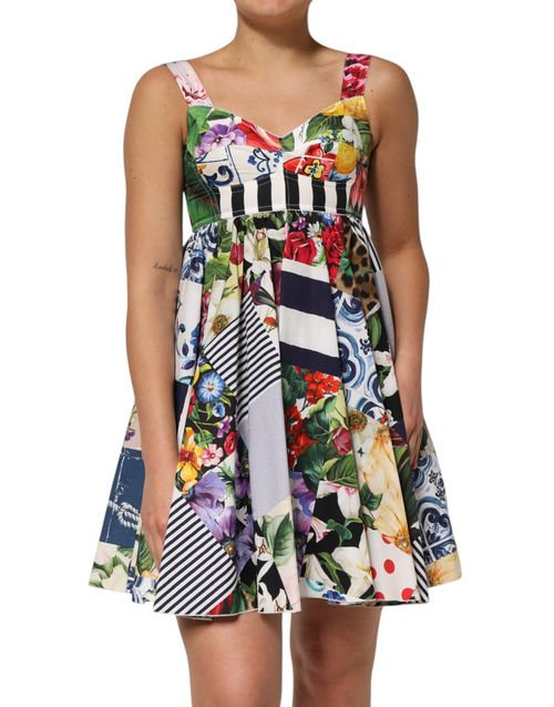 Patchwork Cotton A-Line Mini Dress — Multicolor
