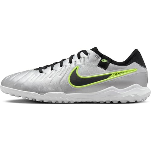 Nike Tiempo Legend 10 Pro Turf Low-Top Soccer Shoes (DV4336-001, Metallic Silver/Volt/Black)