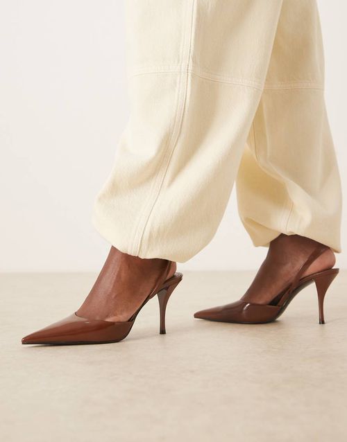 Slingback pointed heels in dark brown