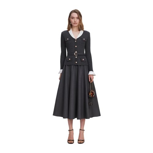 Grey Knit Twill Midi Dress
