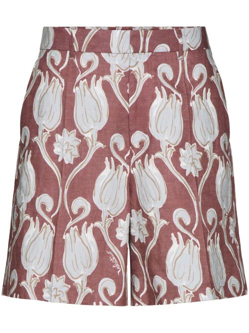 Floral-print linen shorts - Pink
