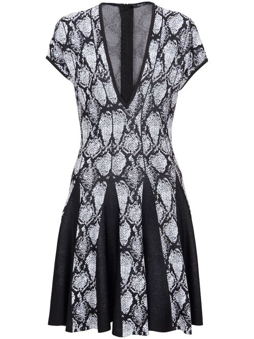 Snakeskin-jacquard V-neck minidress - Black