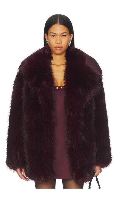 LAMARQUE Finaya Faux Fur Trench Coat in Burgundy. S. Also in L