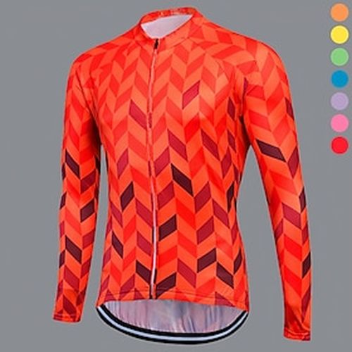 Men's Cycling Jersey Herringbone Patterned Long Sleeve Bike Sweatshirt Jersey Top with 3 Rear Pockets Mountain Bike MTB Road Bike Cycling Quick Dry Front Zippe