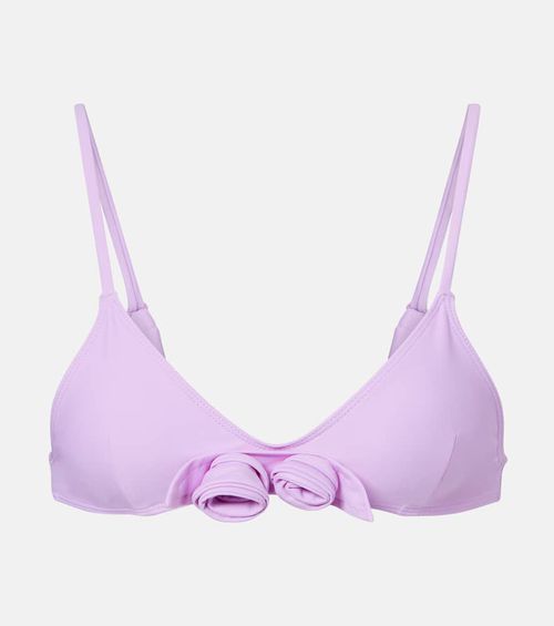 Flower floral-appliqué bikini top