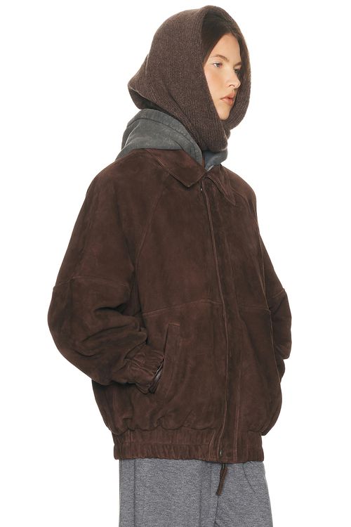 Helsa The Oversized Suede Bomber in Dark Brown - Brown. M also in XS, XXS, S