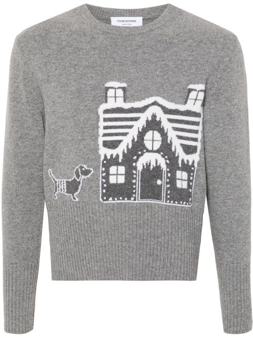 Patterned-jacquard wool jumper - Grey