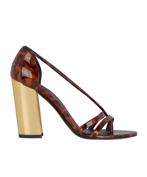 Block heeled sandals in tortoise shell patent leather