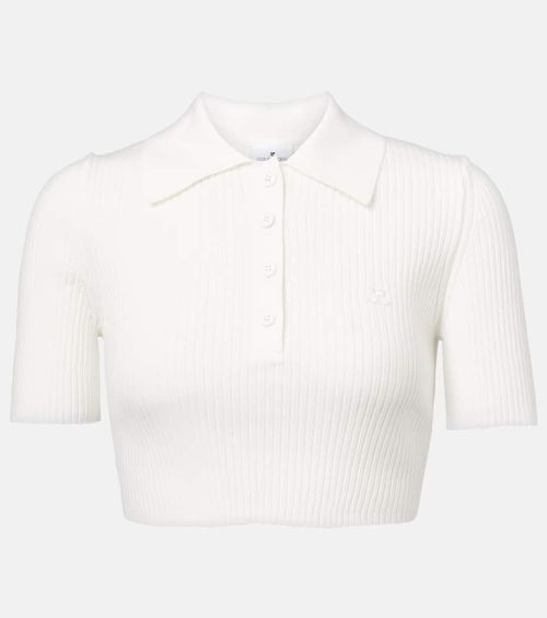 Courrèges Cropped ribbed-knit polo shirt