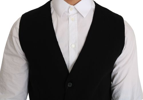 Cotton Dress Woven Vest — Black