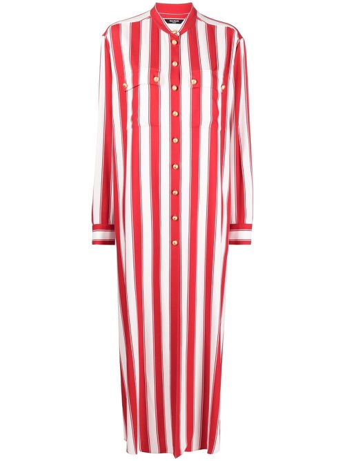 Balmain band-collar striped shirt dress - Red