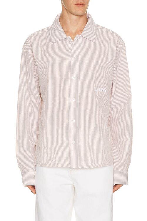 Museum of Peace and Quiet Wordmark Button Up in Brown - Brown. M also in L, S, XL/1X