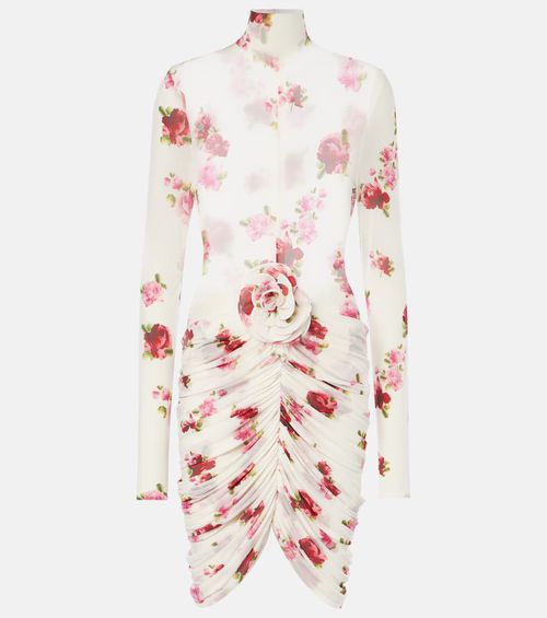 Floral-appliqué sheer jersey midi dress