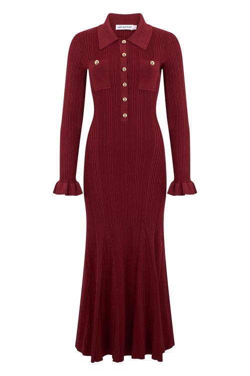 Button-embellished Ribbed-knit Midi Dress