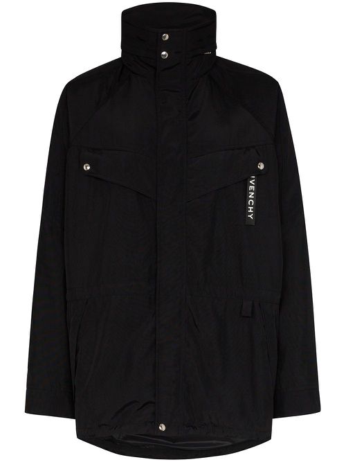 Logo print parka jacket - Black