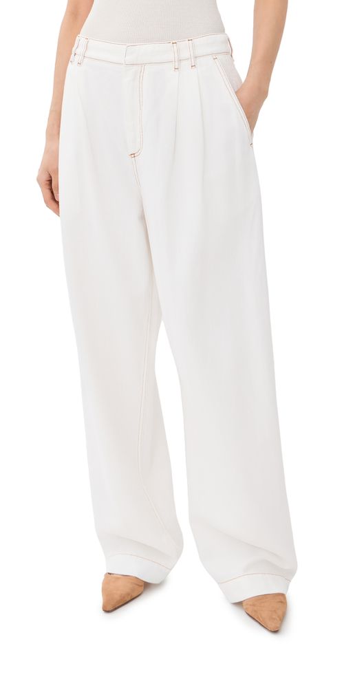 France Pleat Jeans Washed White