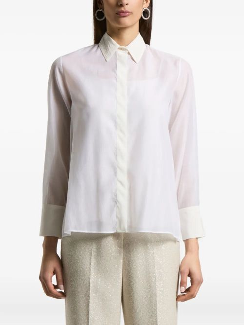 Embroidered-Collar Shirt — White