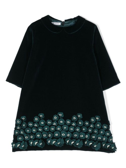 Floral-embroidered velvet dress - Green